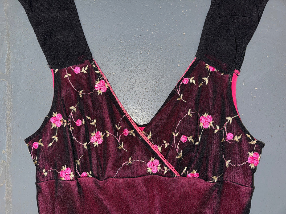 Black and Pink Mesh Floral Babydoll Dress