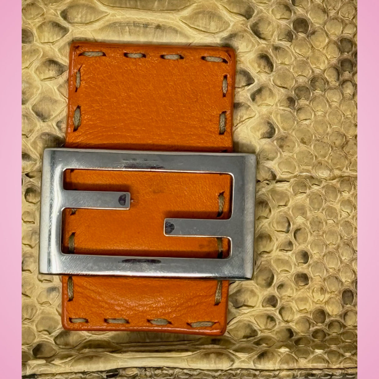 Fendi Selleria Orange Python Baguette