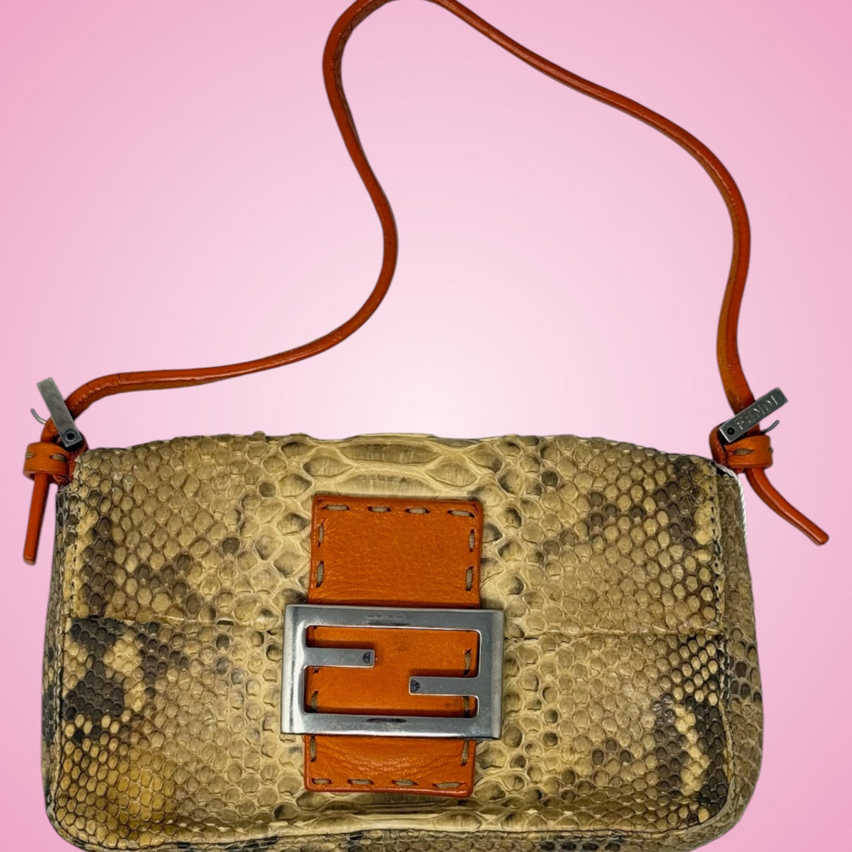 Fendi Selleria Orange Python Baguette