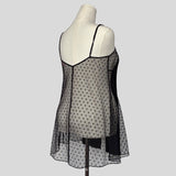 Polka dot mesh flyaway babydoll chemise in black