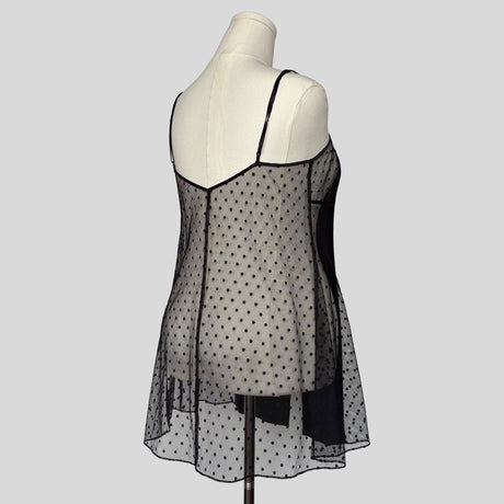 Polka dot mesh flyaway babydoll chemise in black