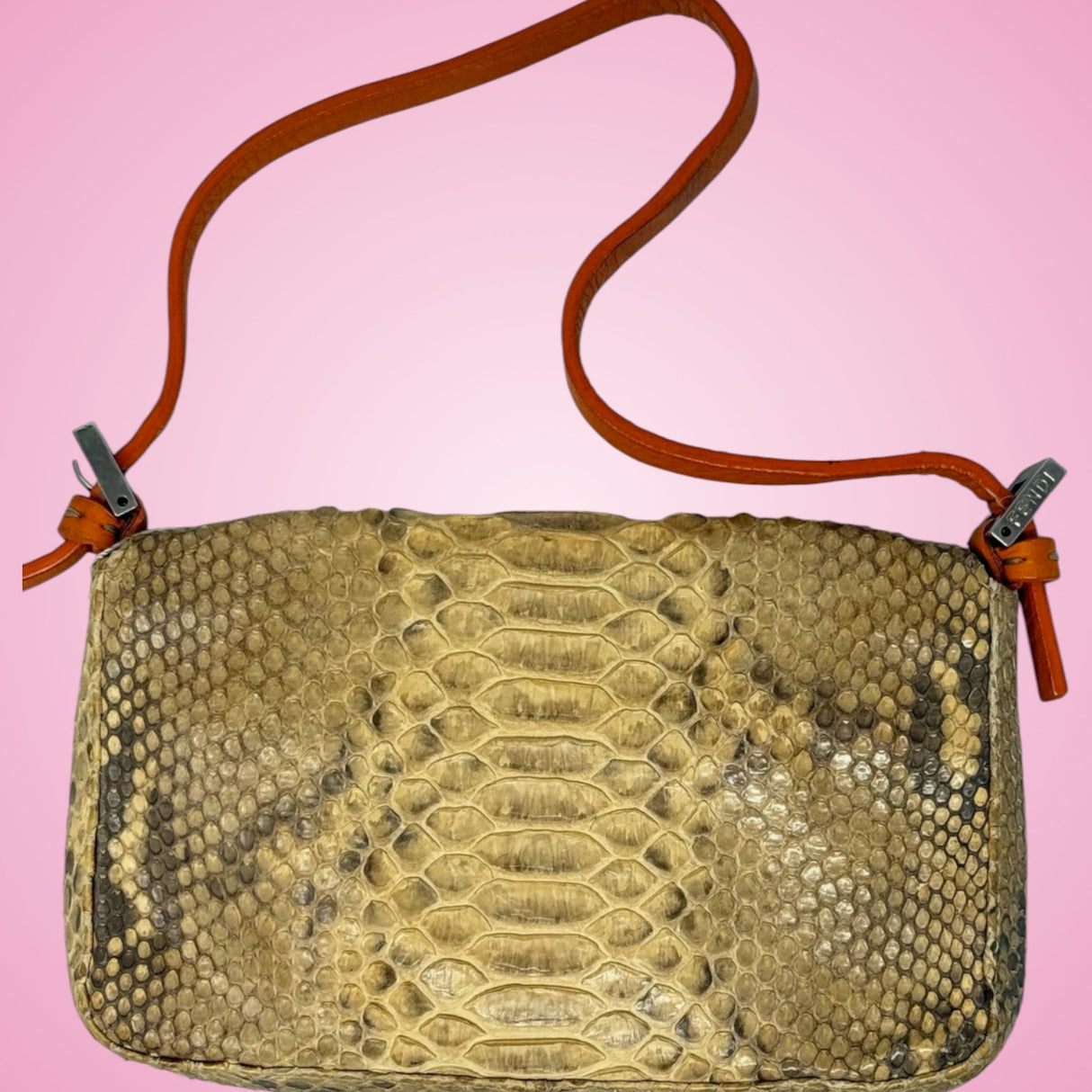 Fendi Selleria Orange Python Baguette