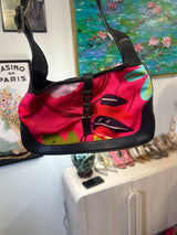 GUCCI Jackie Nylon Leather Shoulder Hand Bag Pink Black 001.9735 39640-13-$285