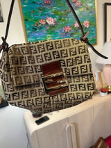 FENDI Mamma Baguette Zucchino Canvas Shoulder Bag Beige 8BR18039459-6-$665