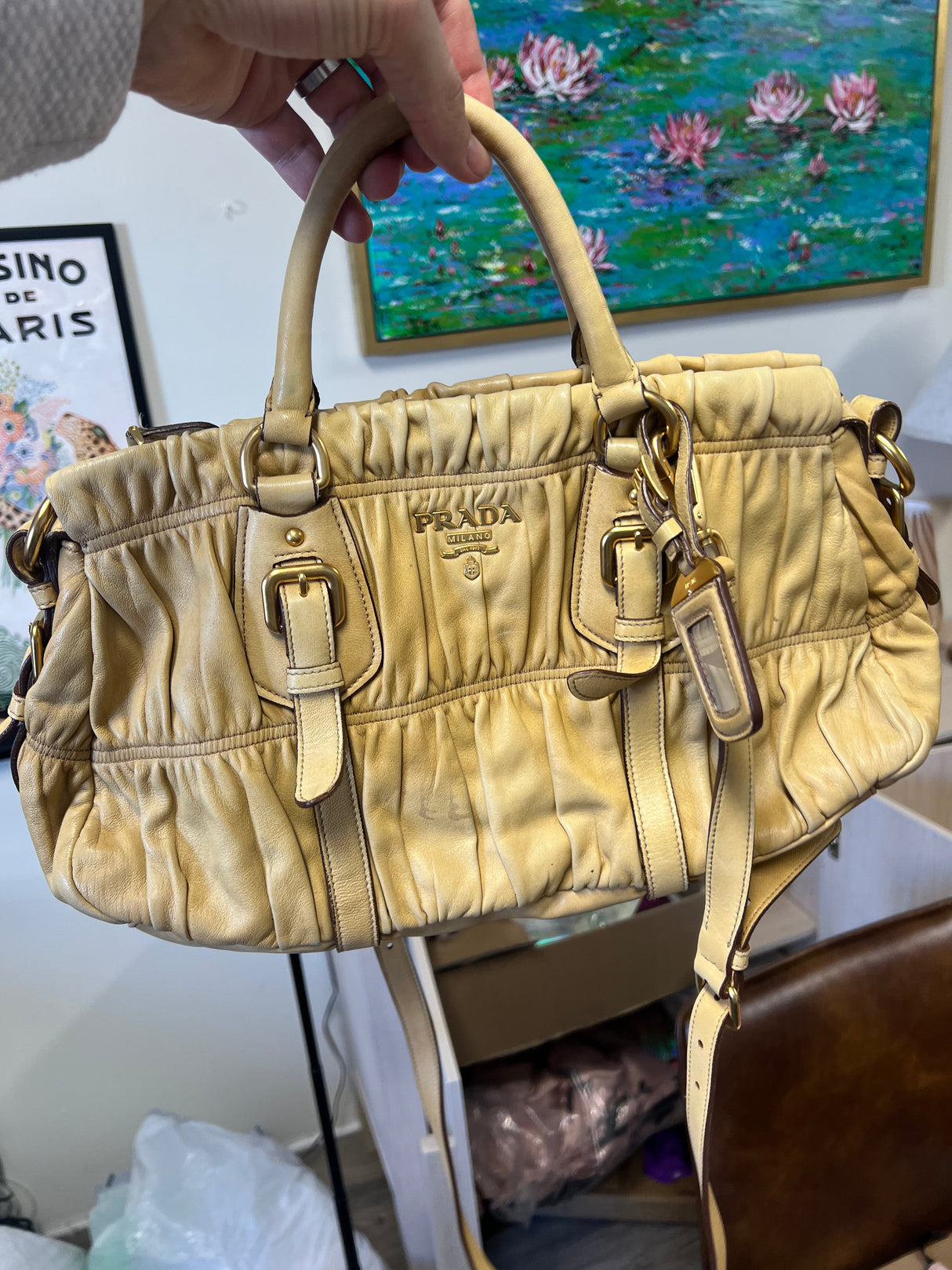 prada beige Gaufre Convertible Satchel