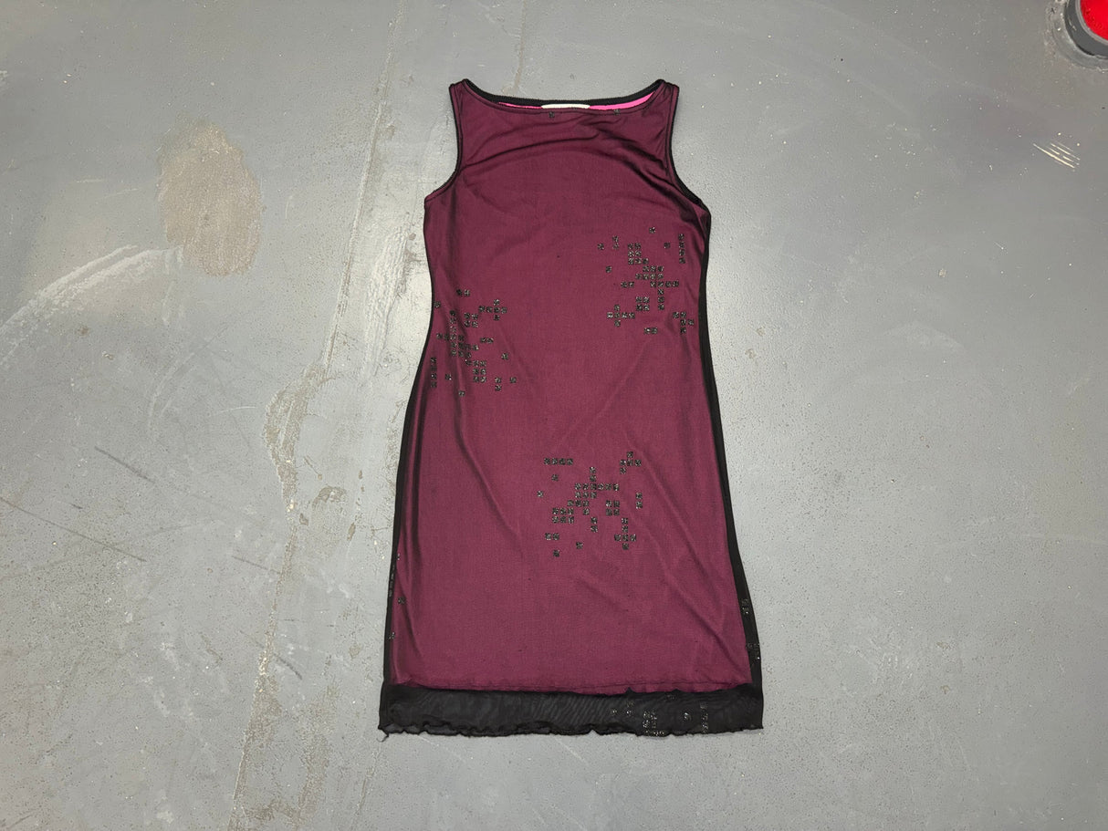 Purple Mesh Mini Shift Dress