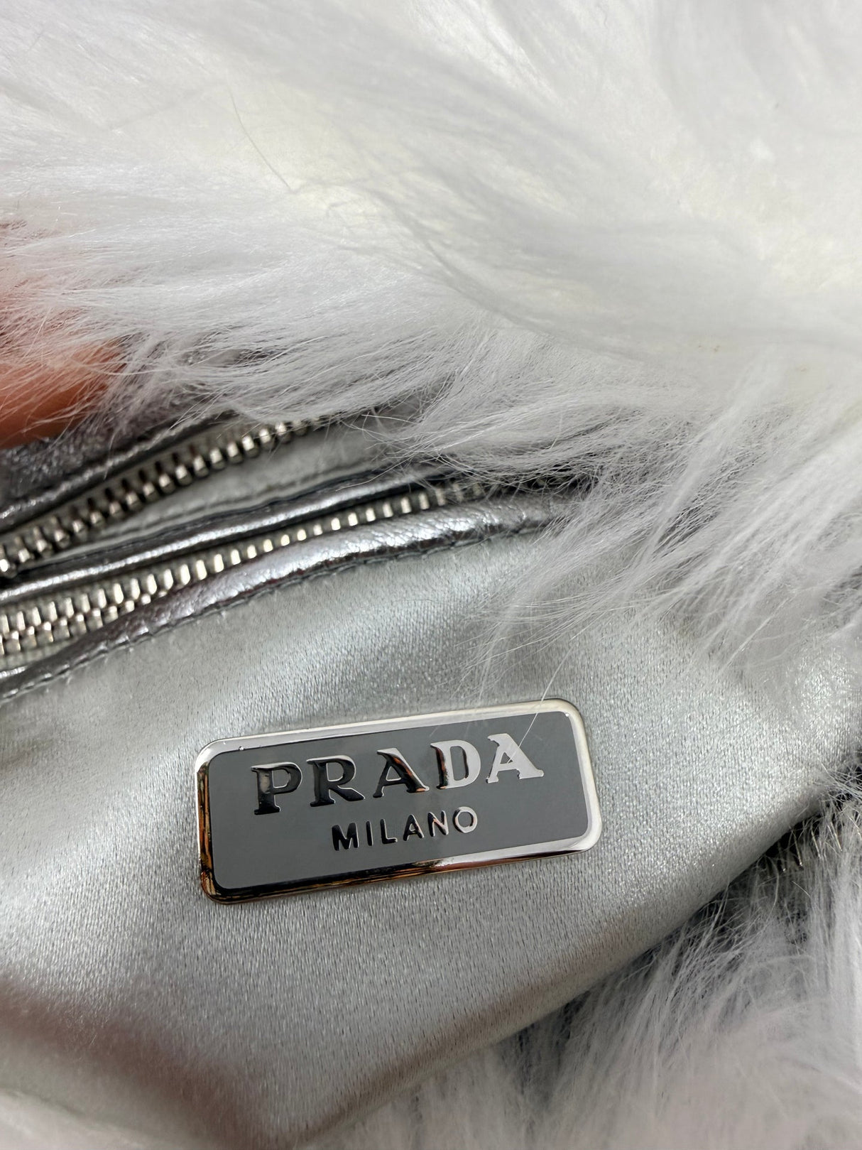 Prada White Fur Clutch Bag