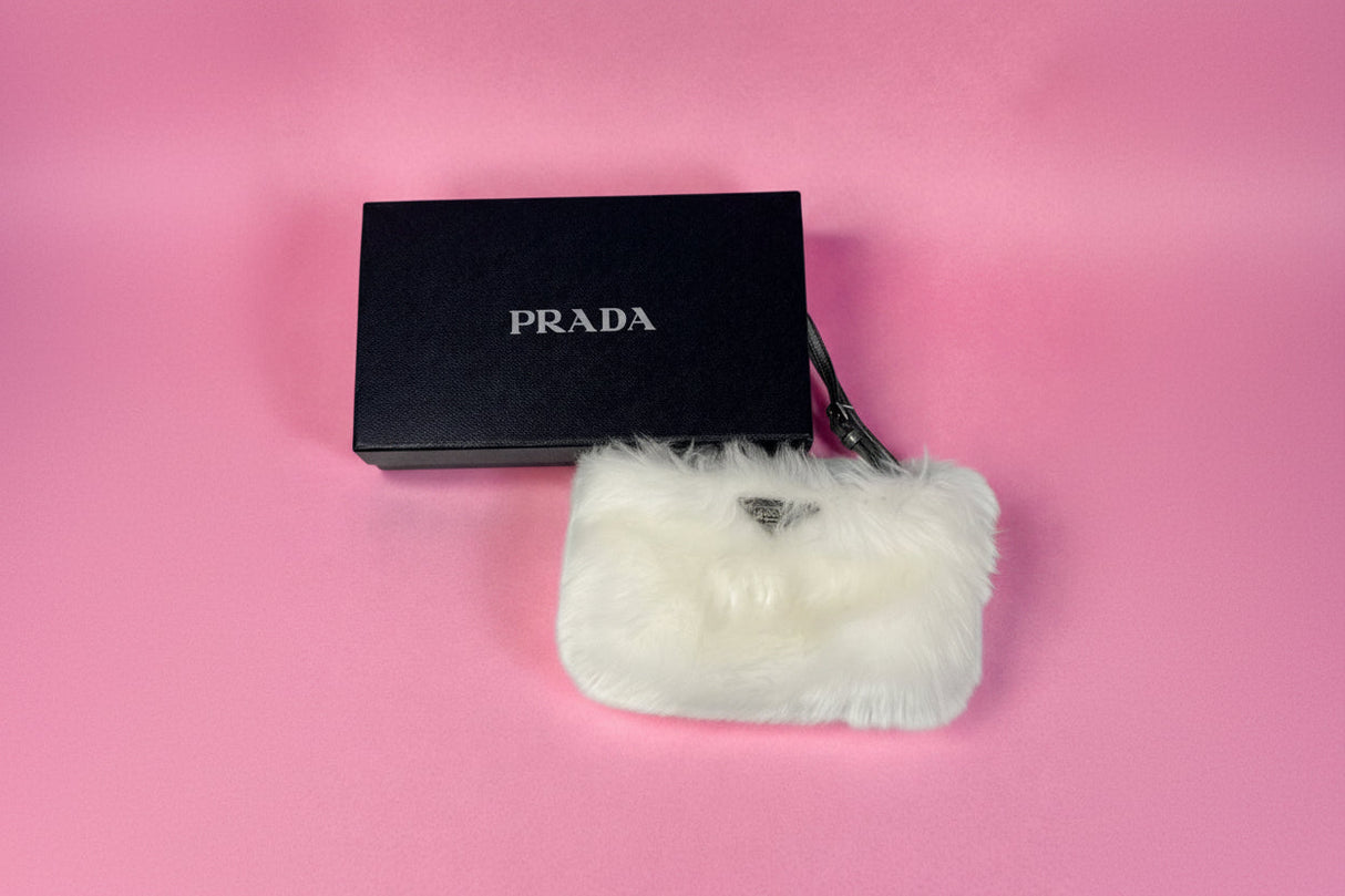 Prada White Fur Clutch Bag