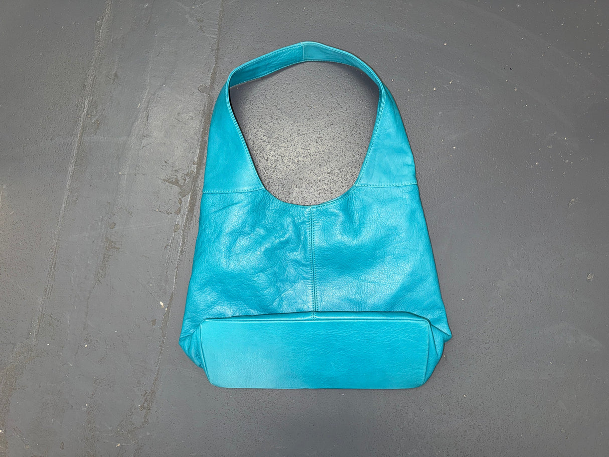 Turquoise Leather Hobo Shoulder Bag