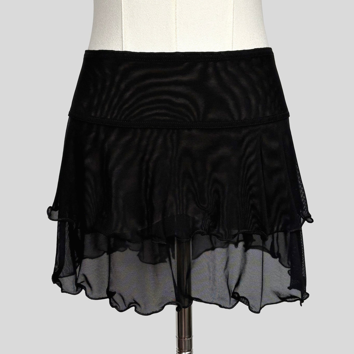 Sheer mesh ruffled skirt