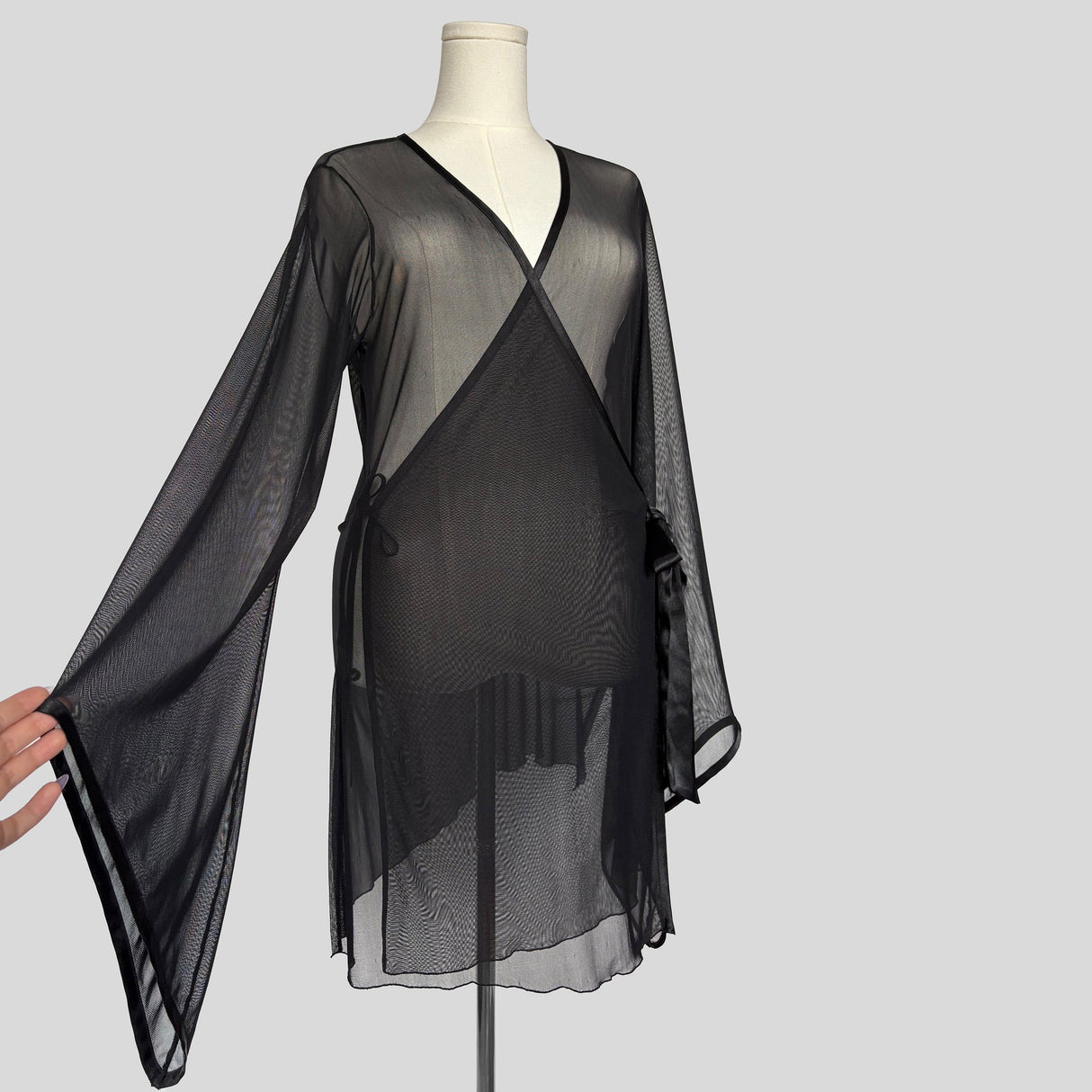 Sheer bell sleeve wrap robe