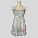 Sheer ruffled babydoll dress in light blue floral