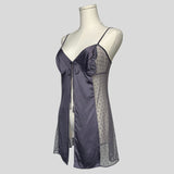 Polka dot mesh flyaway babydoll chemise in purple