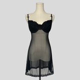 Embroidered mesh underwire chemise