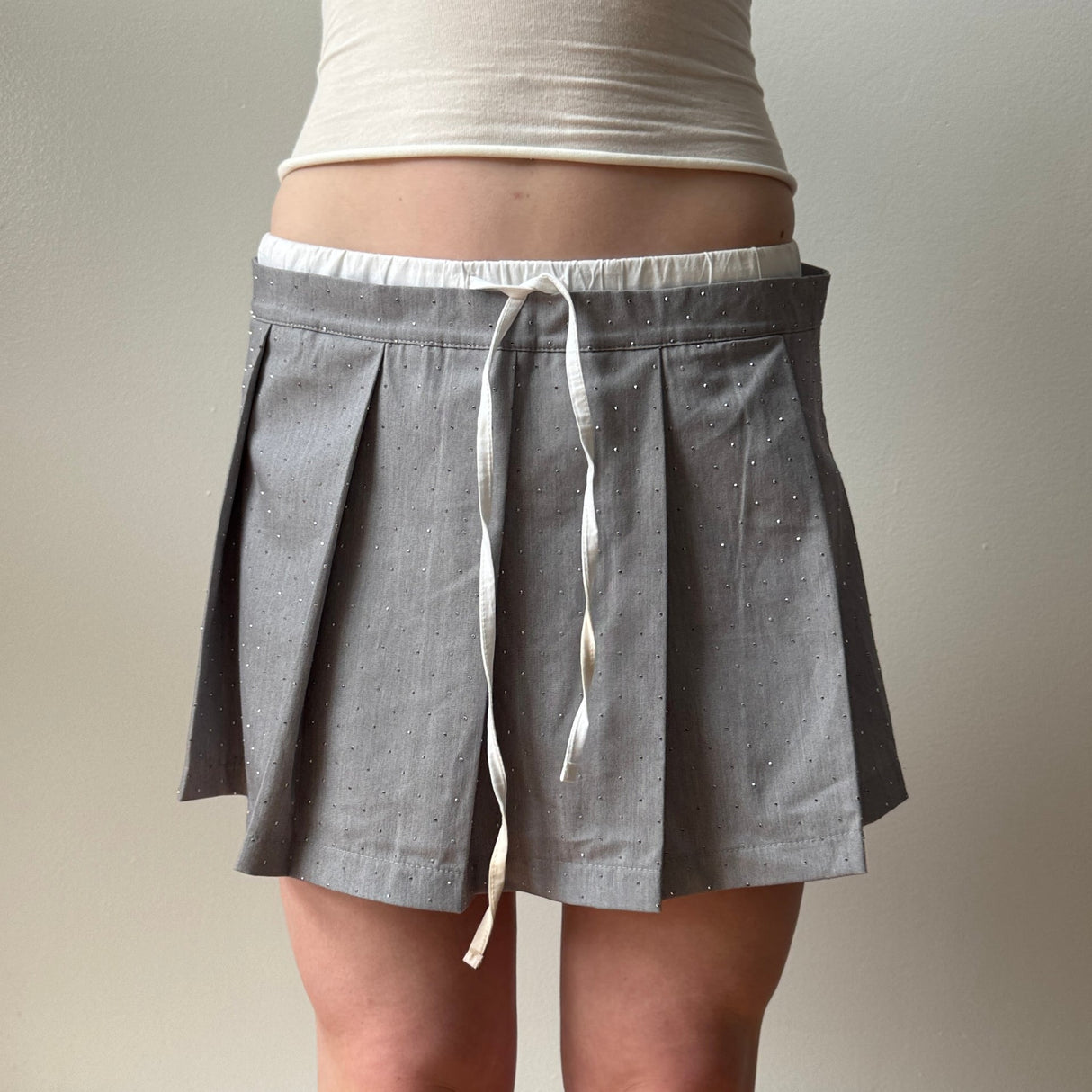 Italian Pleated Rhinestone Mini Skirt