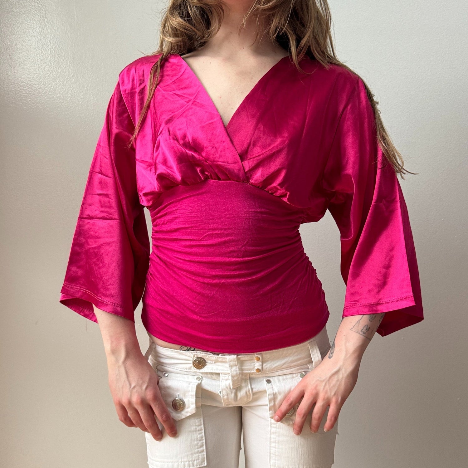 Italian Hot Pink Wide Sleeve Slouchy Top