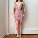 Italian Mauve Pink Lace Fringe Midi Dress