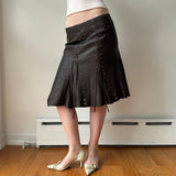 Italian Brown Leather Lace Up Midi Skirt
