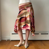 Italian Pink Abstract Ruffled Midi Skirt