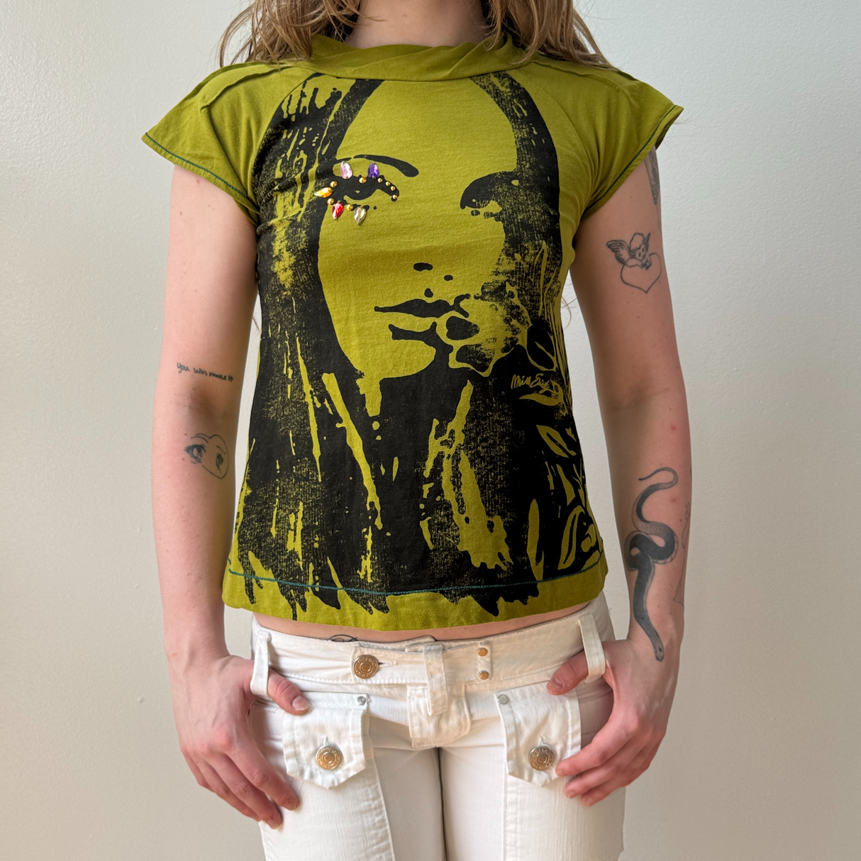 Miss Sixty Olive Green Cropped Baby Tee