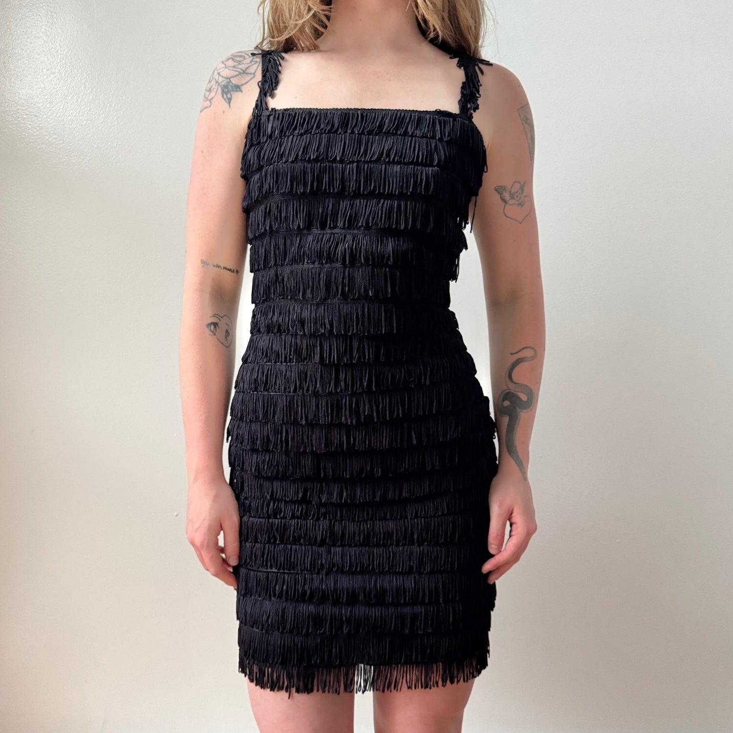 Italian Black Fringe Mini Dress