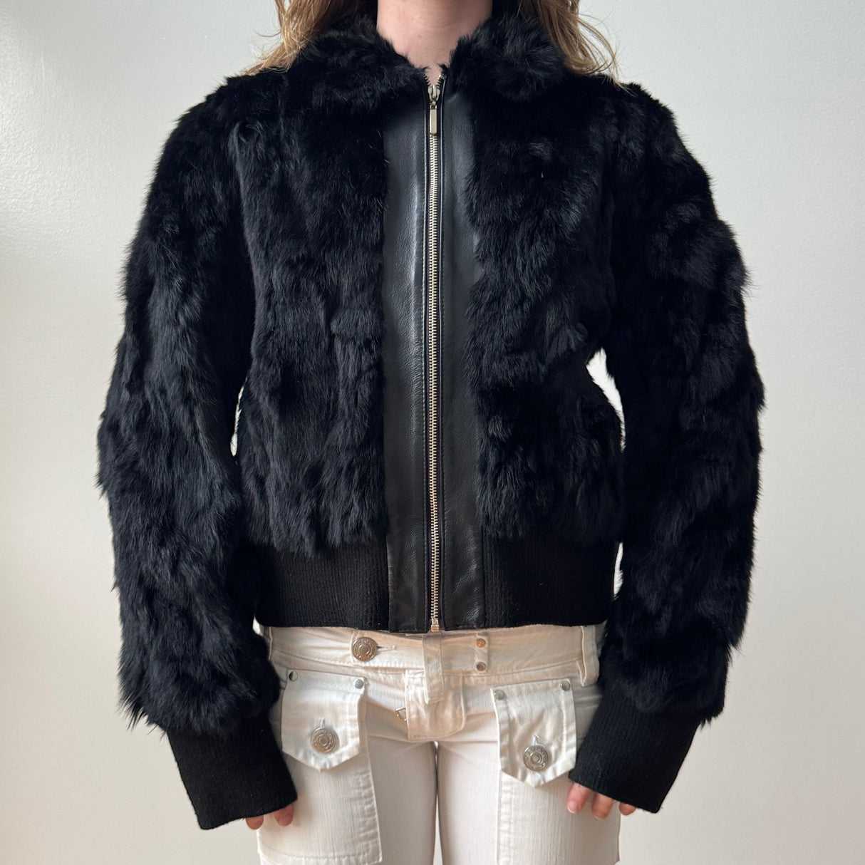 Italian Black Rabbit Fur Bomber Jacket