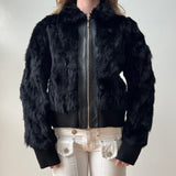 Italian Black Rabbit Fur Bomber Jacket