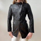 Black Leather Asymmetrical Moto Trench Jacket