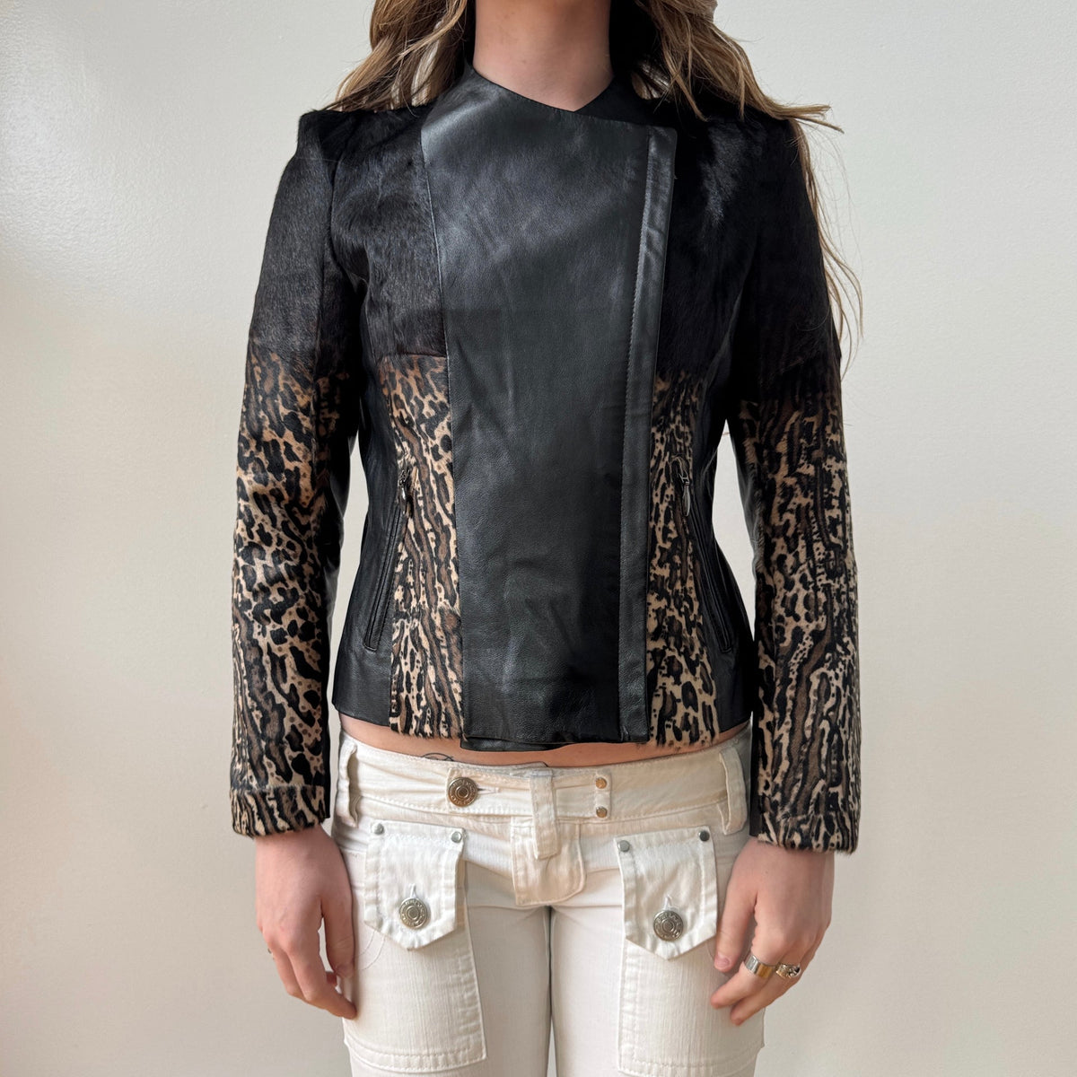 Black Ombre Cheetah Print Pony Hair Moto Jacket