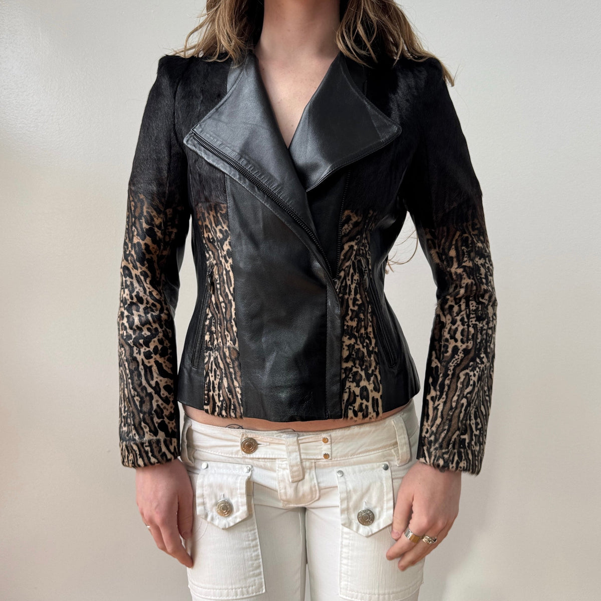 Black Ombre Cheetah Print Pony Hair Moto Jacket