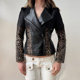 Black Ombre Cheetah Print Pony Hair Moto Jacket