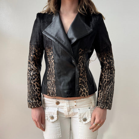 Black Ombre Cheetah Print Pony Hair Moto Jacket