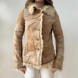 Tan Patchwork Suede Sherpa Trim Coat