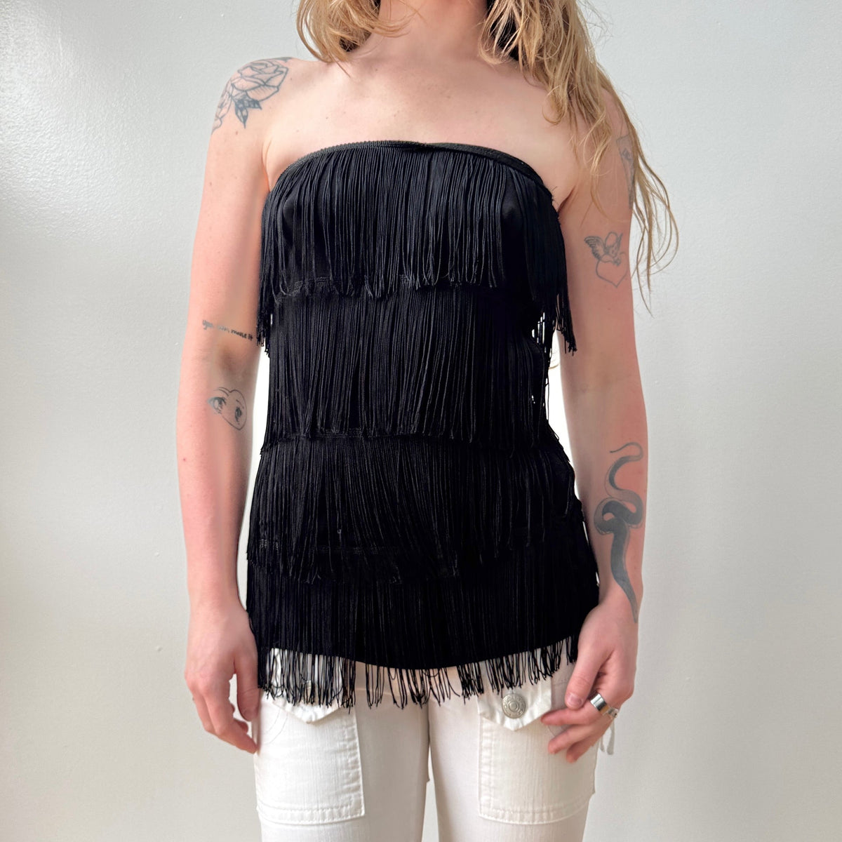 Italian Black Fringe Tube Top