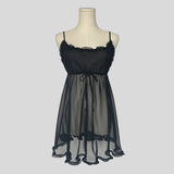 Sheer ruffled babydoll dress in black
