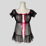 Ruffled ribbon trim babydoll top