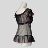 Ruffled ribbon trim babydoll top