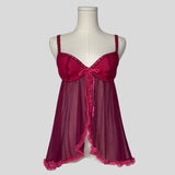 Ruffled mesh split front babydoll chemise