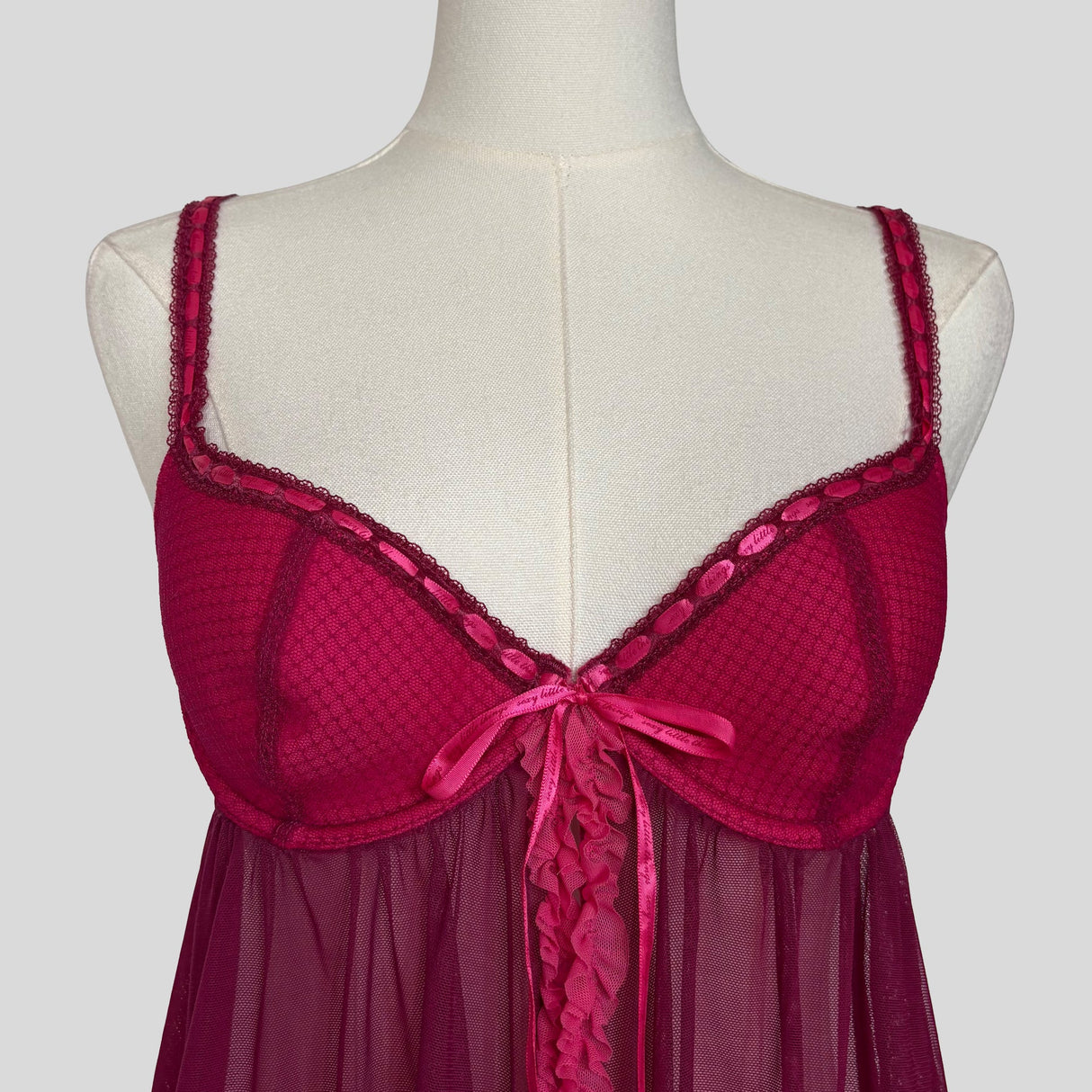 Ruffled mesh split front babydoll chemise