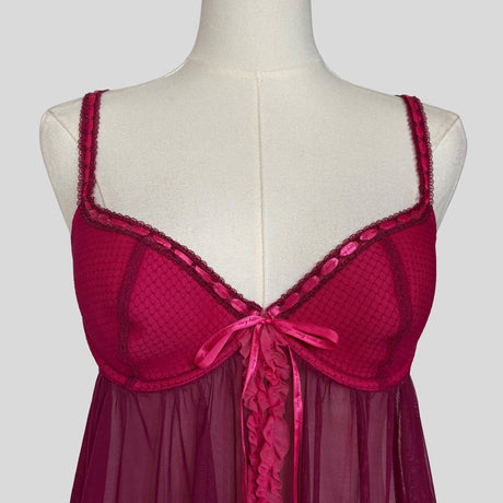 Ruffled mesh split front babydoll chemise