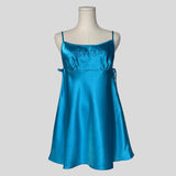Silky embroidered slip dress with matching panties in blue