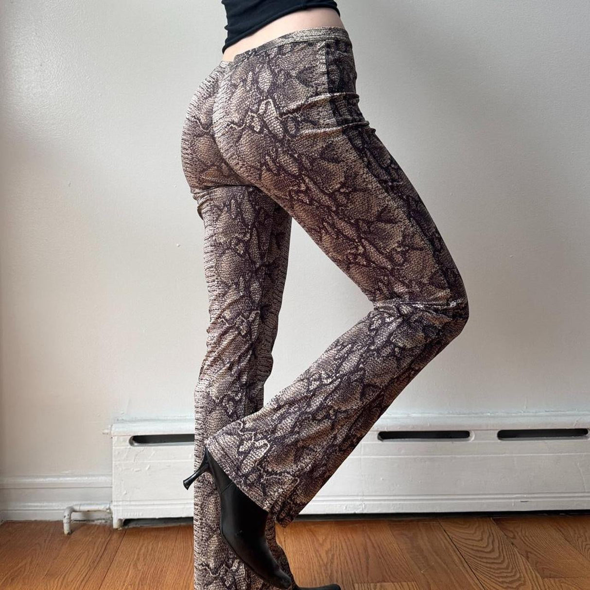 Italian Snake Print Low Rise Flare Pants
