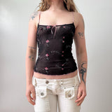 Italian Pink Black Floral Sheer Mesh Tank
