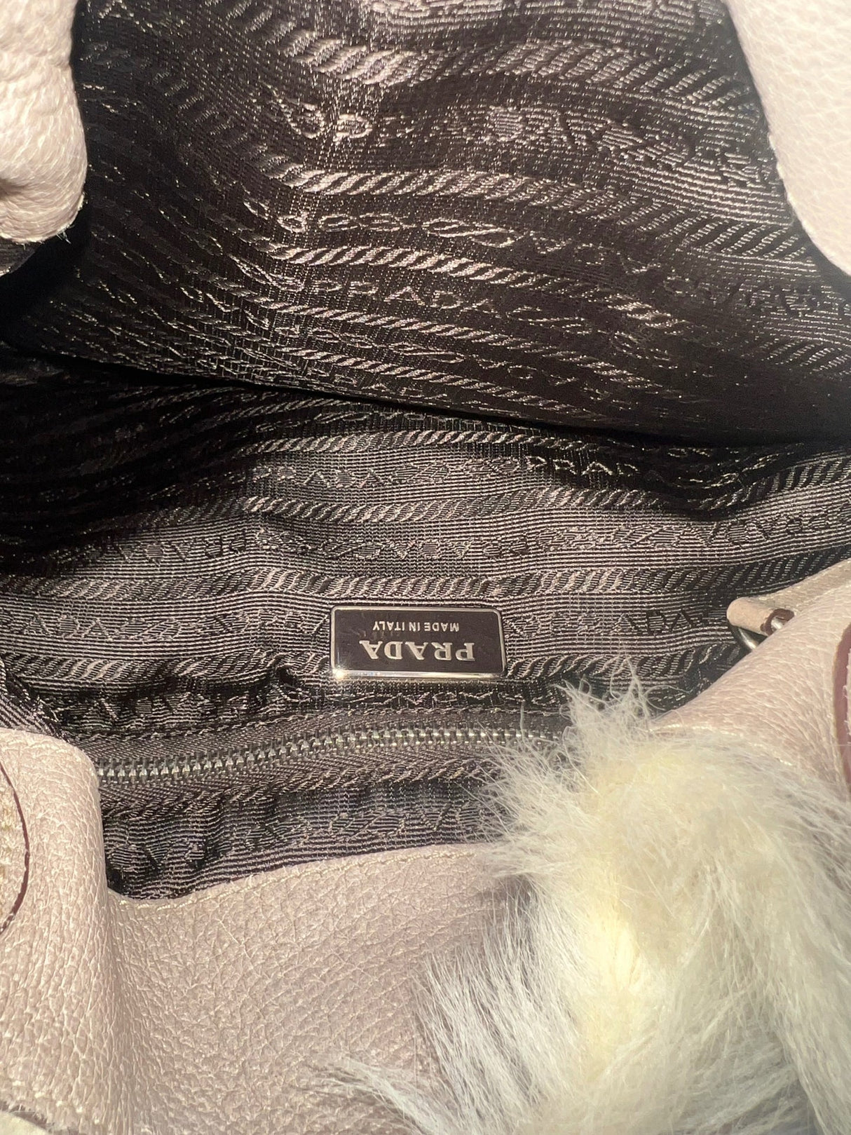 Prada White Fur Shoulder Bag