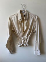 Upcycled light yellow button up