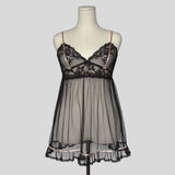 Sheer ribbon trim ruffled babydoll
