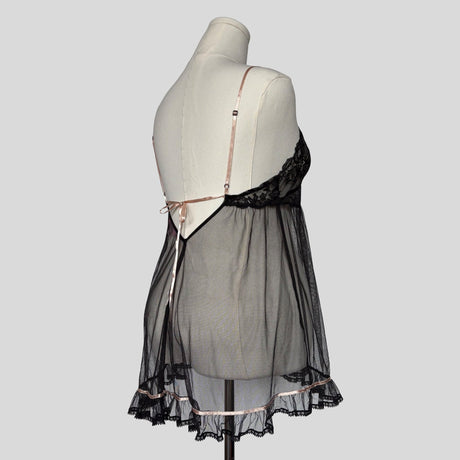 Sheer ribbon trim ruffled babydoll