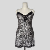 Sweetheart sheer lace back slip dress in leopard print
