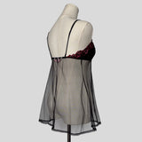 Embroidered split front mesh babydoll