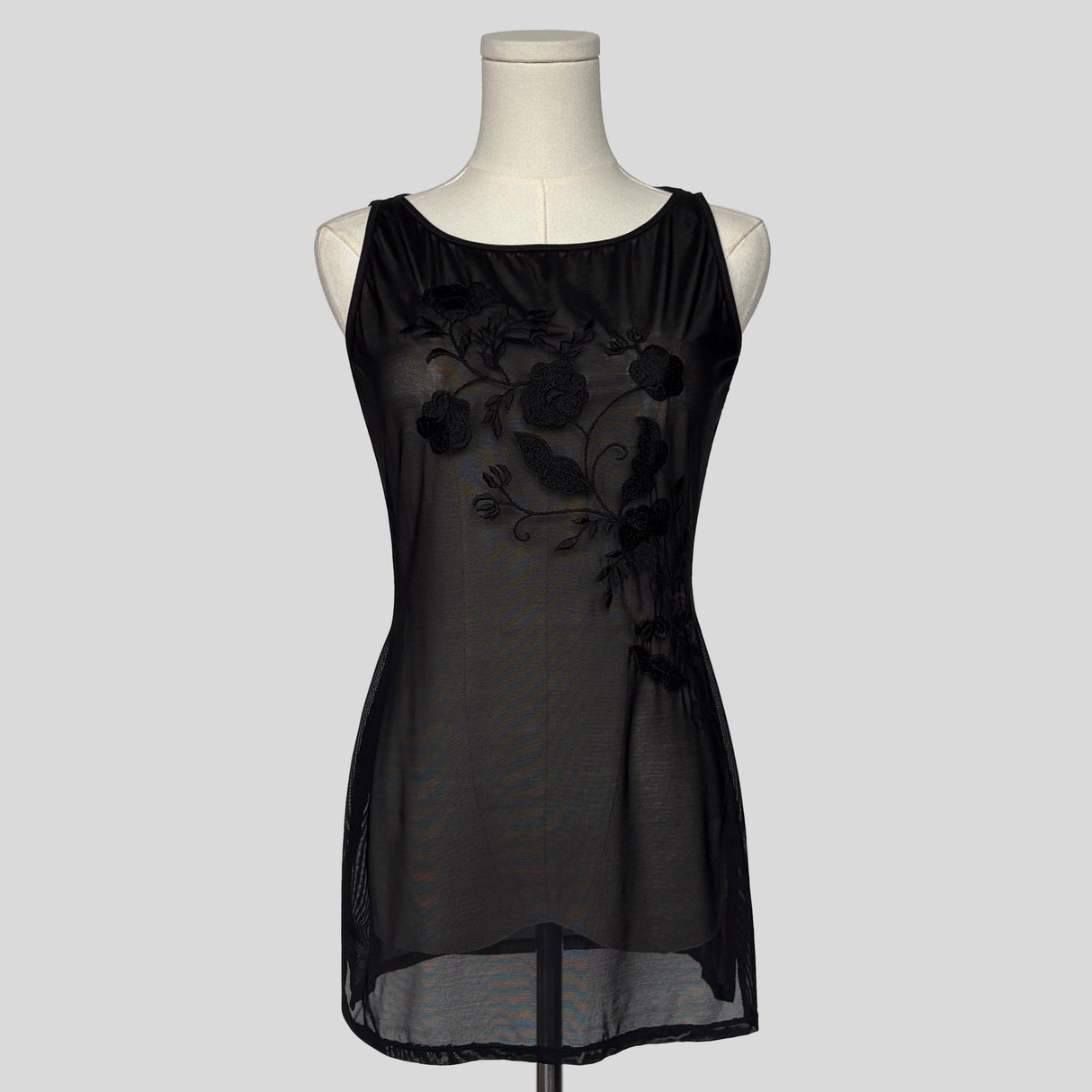 Embroidered mesh mini dress